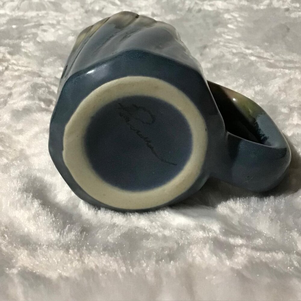 Stoneware Pottery Coffee Mug Drip Blue/Teal w/ Vertical Carved Fluting 12 fl oz. - Picture 9 of 9